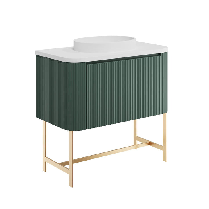 Flauto 900mm Reed Green Vanity Unit with Basin and Brushed Brass Frame