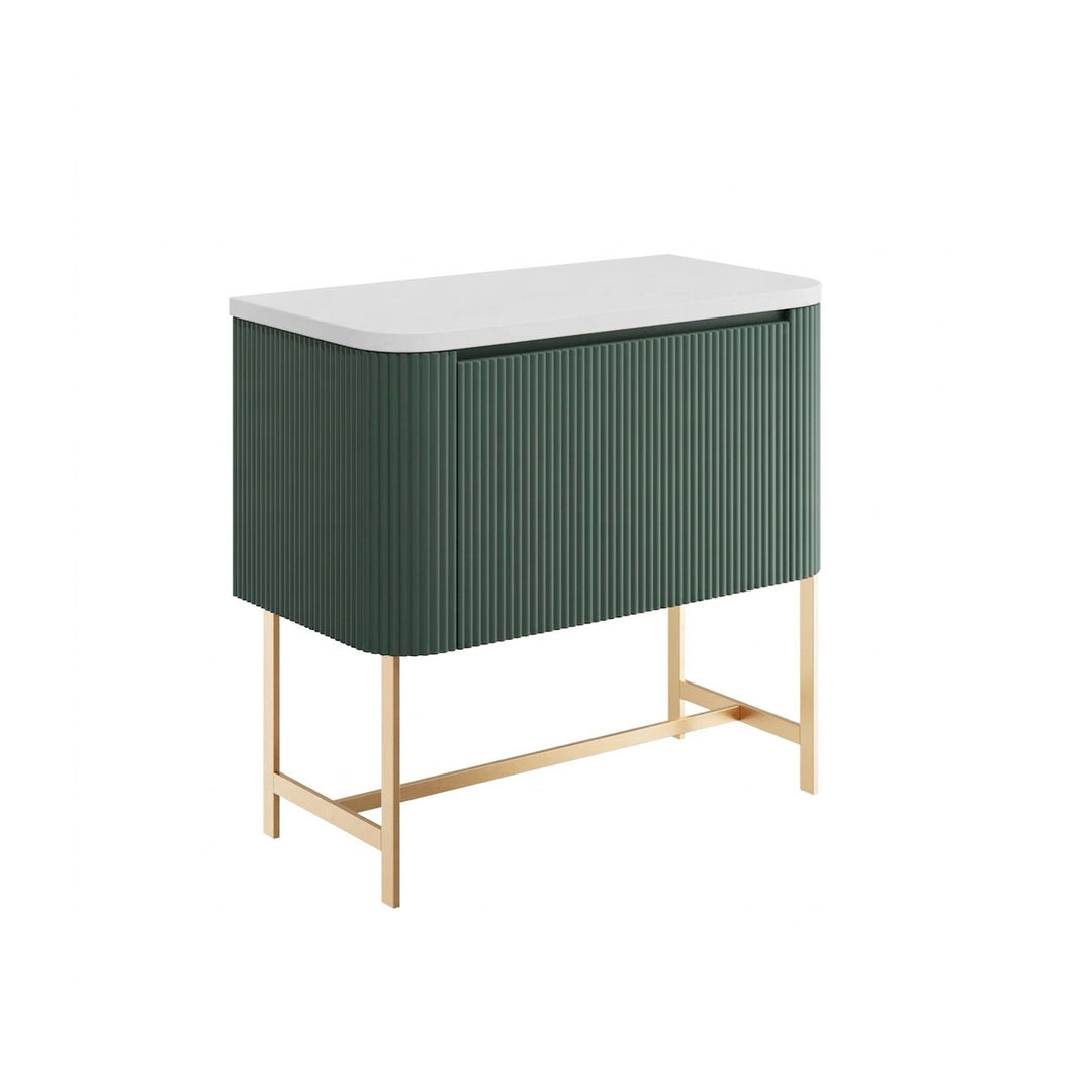 Flauto 900mm Reed Green Vanity Unit with Countertop and Brushed Brass Frame