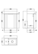 Nuie 400mm Satin White Wall Hung Cabinet & Basin - Technical drawing