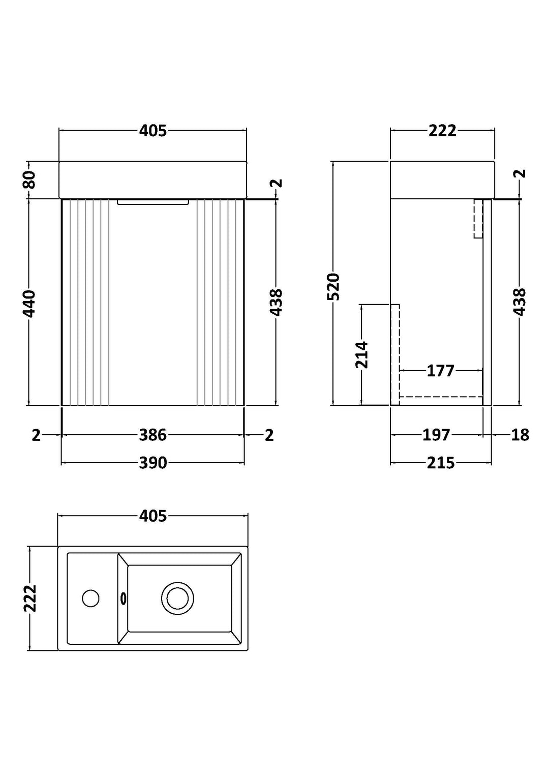 Nuie 400mm Satin Blue Wall Hung Cabinet &amp; Basin