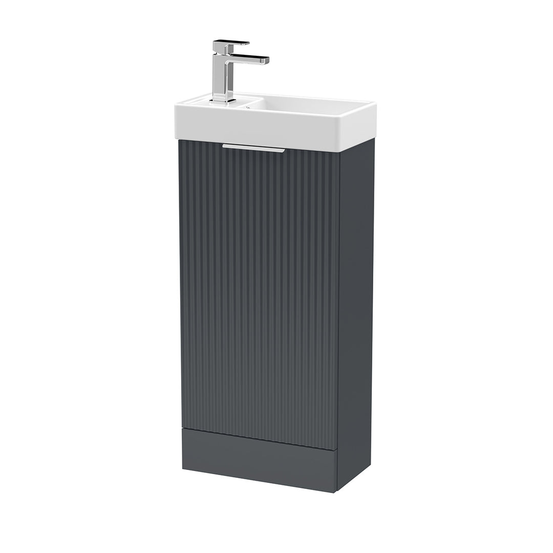 Hudson Reed Fluted 400mm Floor Standing Vanity Unit &amp; Basin - Satin Anthracite