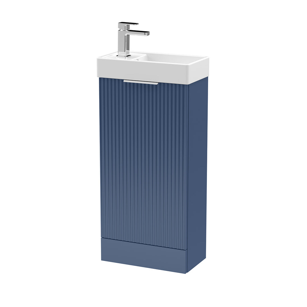 Hudson Reed Fluted 400mm Floor Standing Vanity Unit &amp; Basin - Satin Blue
