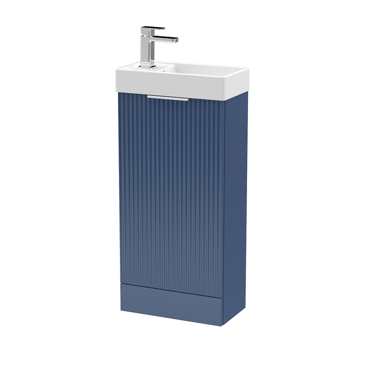 Hudson Reed Fluted 400mm Floor Standing Vanity Unit &amp; Basin - Satin Blue