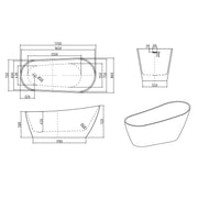 Viktor Benson Cali Modern Freestanding Slipper Bath - Technical drawing