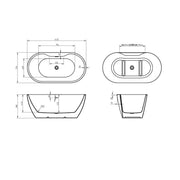 Viktor Benson Quito Mini 1 1455mm Freestanding Double Ended Bath - Technical drawing