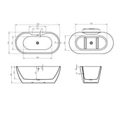Viktor Benson Quito 1555mm Freestanding Double Ended Bath - Technical drawing