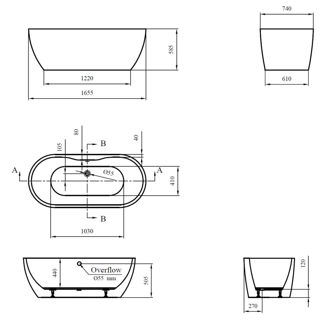 Viktor Benson Quito 1655mm Double Ended Freestanding Bath