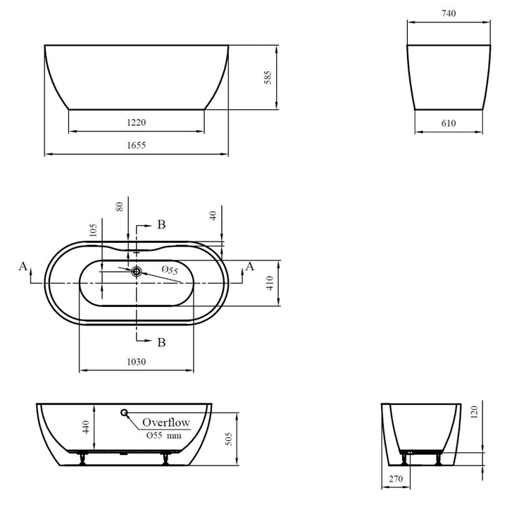 Viktor Benson Quito 1655mm Double Ended Freestanding Bath