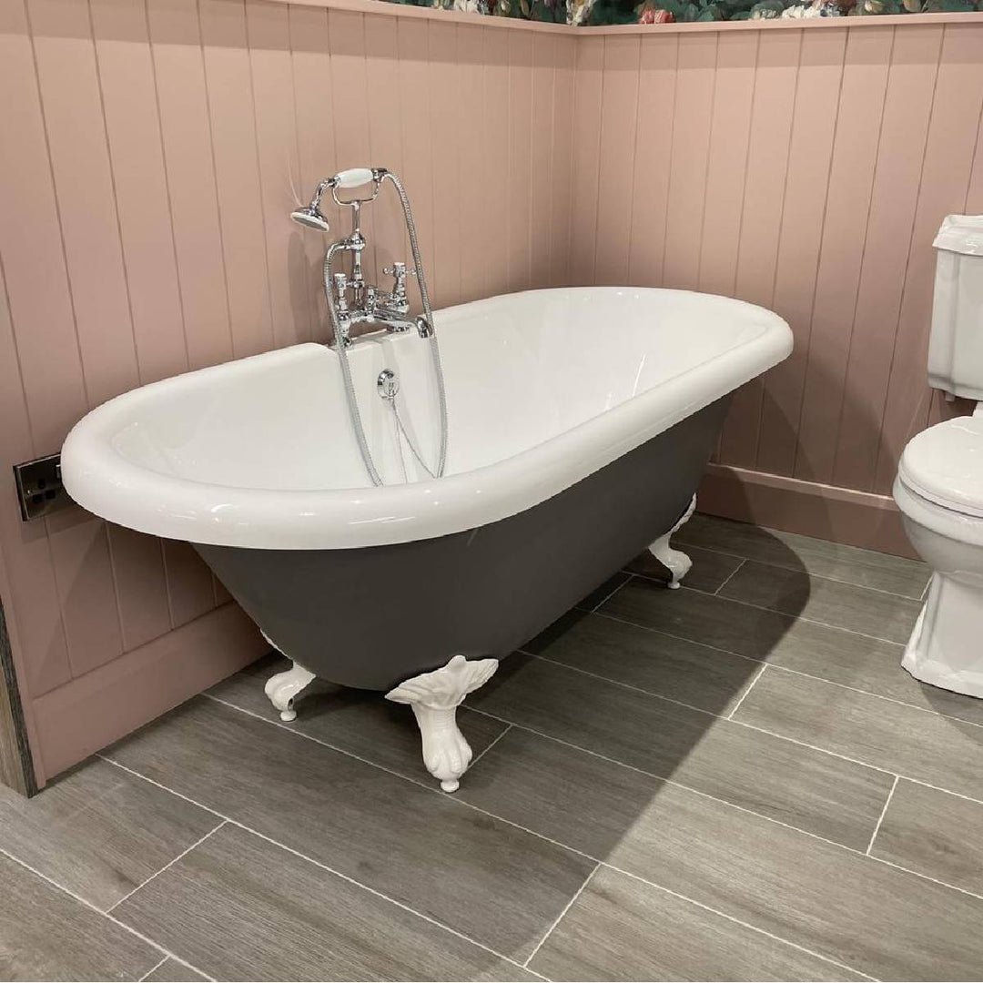 Dark Lead 1700mm Double Ended Roll Top Traditional Style Bath With White Claw & Ball Feet.