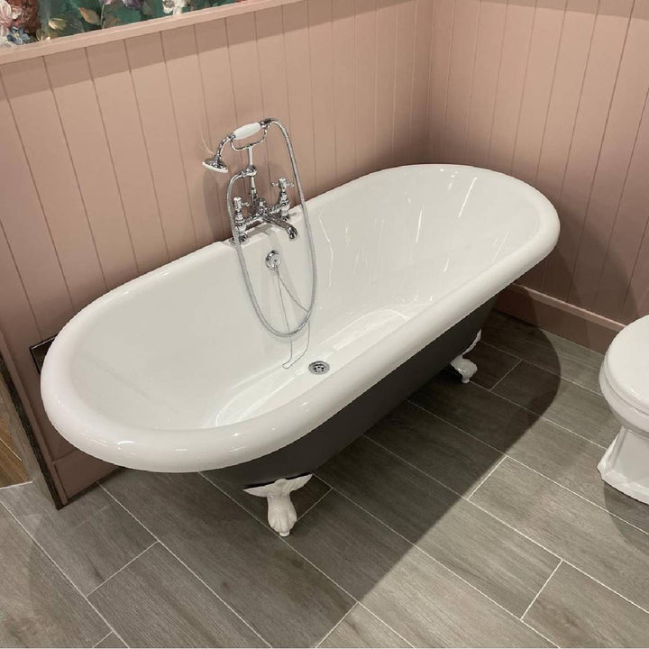 Balmoral 1700mm Double Ended Roll Top Bath with White Claw &amp; Ball Feet - Dark Lead (12729)