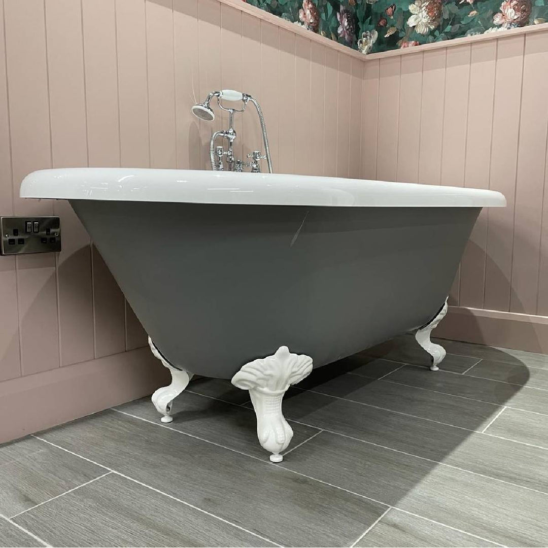 Balmoral 1700mm Double Ended Roll Top Bath with White Claw &amp; Ball Feet - Dark Lead (12729)