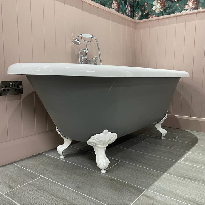 Balmoral 1700mm Double Ended Roll Top Bath with White Claw &amp; Ball Feet - Dark Lead (12729)