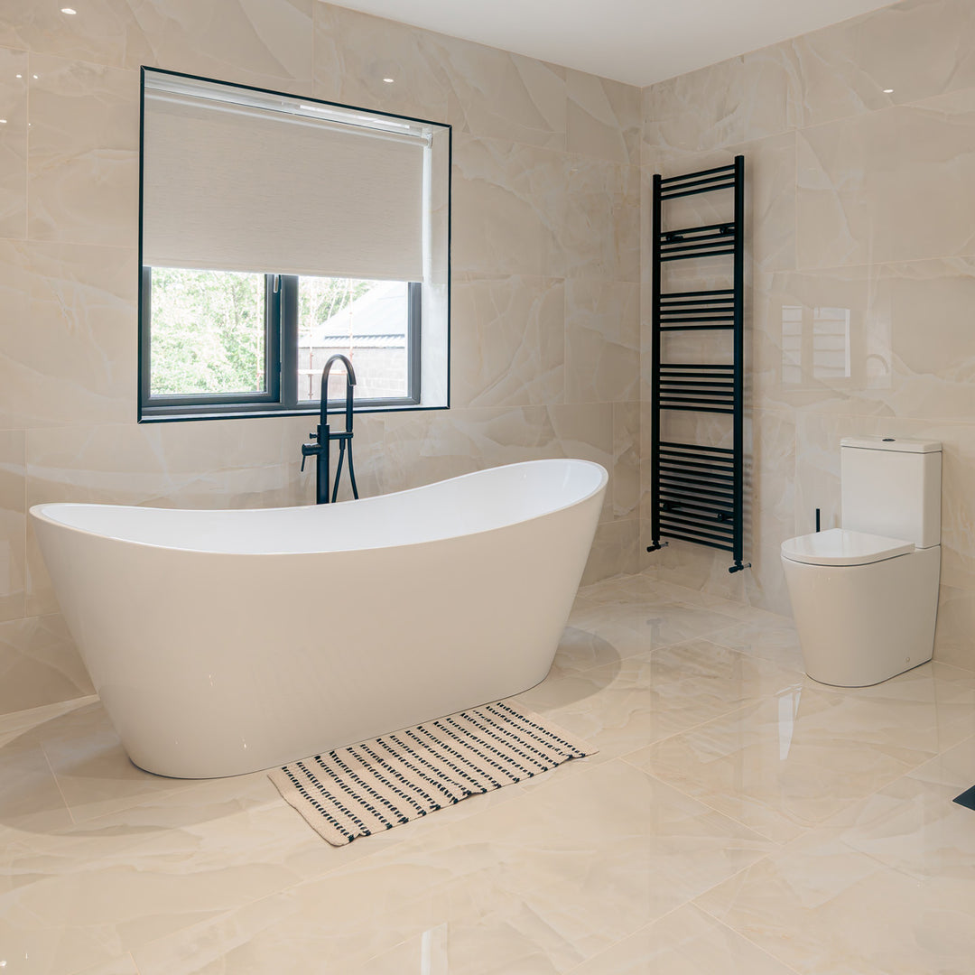 Viktor Benson Taha 1800 x 800mm Freestanding Double Ended Bath White Waste Slim Overflow