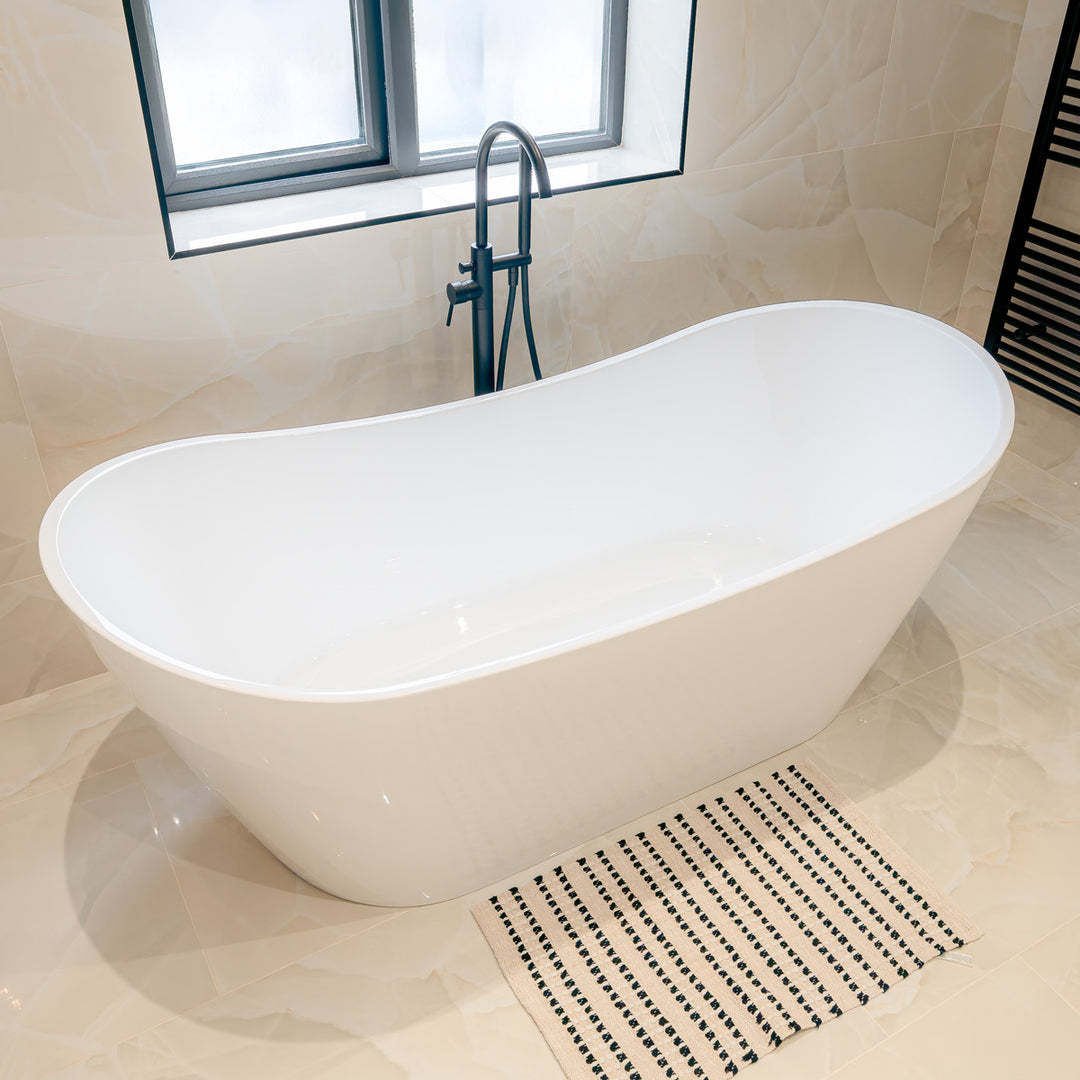 Viktor Benson Taha 1800 x 800mm Freestanding Double Ended Bath White Waste Slim Overflow