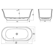 Viktor Benson Valetta 1700 x 780mm Freestanding Bath - Technical drawing