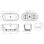 Viktor Benson Benita 1500 x 720mm Freestanding Bath - Technical drawing