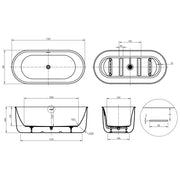Viktor Benson Benita 1700 x 780mm Freestanding Bath - Technical drawing