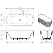 Viktor Benson Corina Fluted 1700 x 750mm Freestanding Bath - Technical drawing