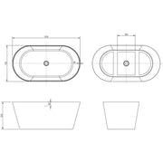 Viktor Benson Alba 1370 x 730mm Freestanding Bath - Technical drawing
