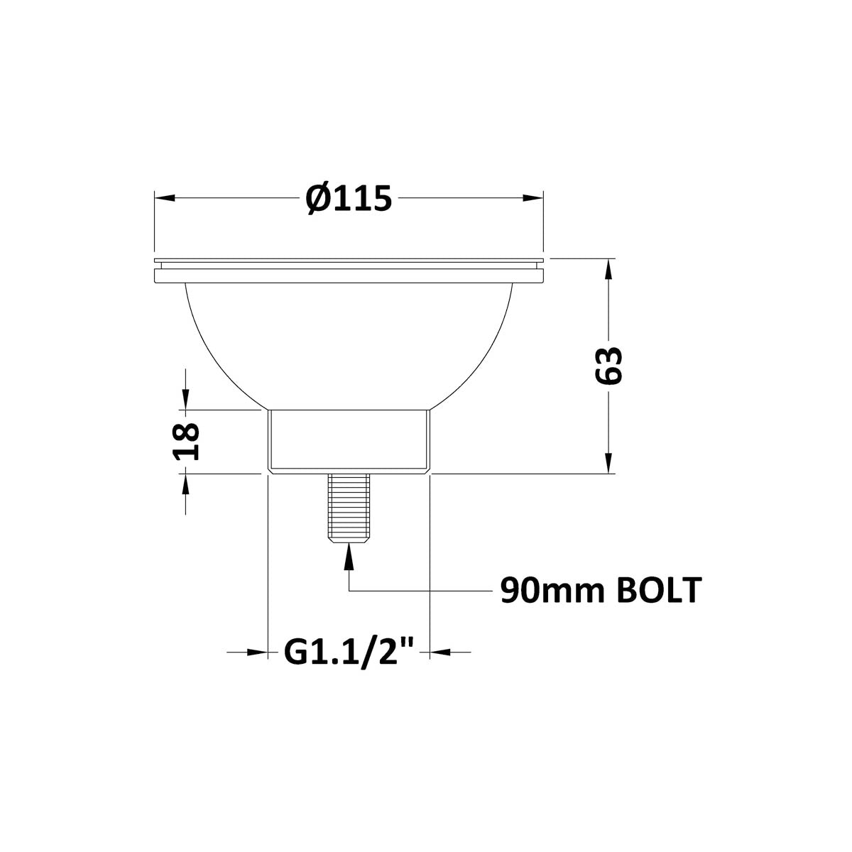 Nuie Strainer with Pull Out Basket - Chrome - Technical drawing