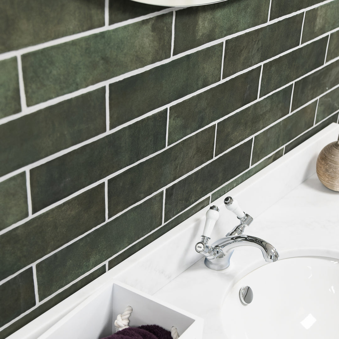 Gemstone Emerald 7.5 x 30cm White Body Tile - 1sqm perbox