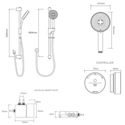 Aqualisa Smart Glo Digital Shower - Single Outlet with Riser Rail Concealed HP/Combi - Chrome - Technical drawing