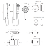 Aqualisa Smart Glo Digital Shower - Dual Outlet with Riser Rail and Bath Fill (Concealed) HP/Combi - Chrome - Technical drawing