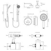 Aqualisa Smart Glo Digital Shower - Dual Outlet with Riser Rail and Fixed Wall Head (Concealed) HP/Combi - Chrome - Technical drawing