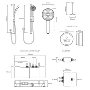 Aqualisa Smart Glo Digital Shower - Dual Outlet with Riser Rail and Fixed Ceiling Head (Concealed) Gravity Pumped - Chrome - Technical drawing