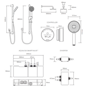 Aqualisa Smart Glo Digital Shower - Dual Outlet with Riser Rail and Fixed Wall Gead (Concealed) Gravity Pumped - Chrome - Technical drawing