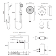 Aqualisa Smart Glo Digital Shower - Dual Outlet with Riser Rail and Bath Fill (Concealed) Gravity Pumped - Black - Technical drawing