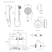 Aqualisa Smart Glo Digital Shower - Dual Outlet with Riser Rail and Fixed Ceiling Head (Concealed) Gravity Pumped - Black - Technical drawing