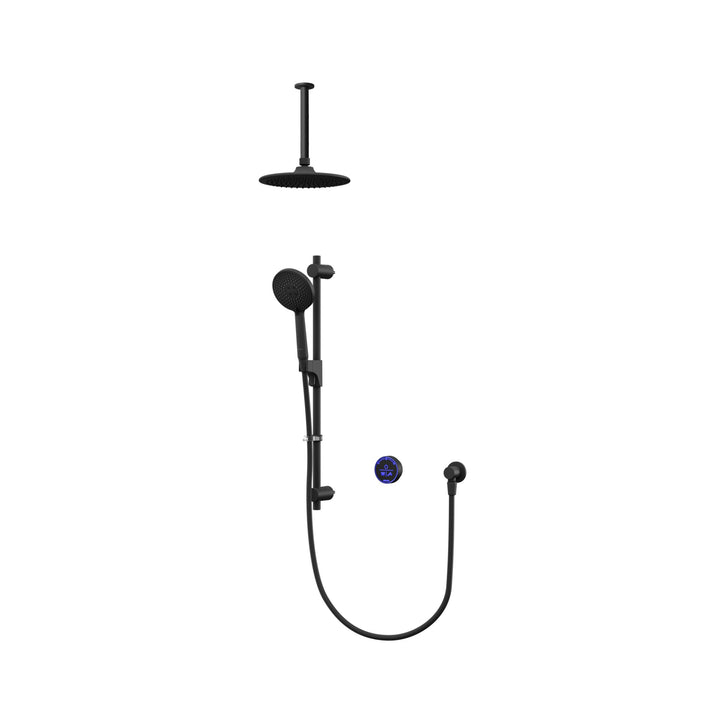 Aqualisa Smart Glo Digital Shower - Dual Outlet with Riser Rail and Fixed Ceiling Head (Concealed) Gravity Pumped - Black