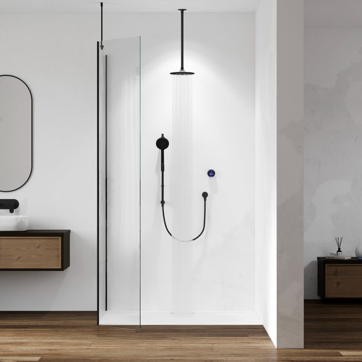 Aqualisa Smart Glo Digital Shower - Dual Outlet with Riser Rail and Fixed Ceiling Head (Concealed) Gravity Pumped - Black