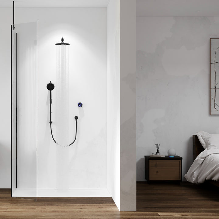 Aqualisa Smart Glo Digital Shower - Dual Outlet with Riser Rail and Fixed Wall Head (Concealed) Gravity Pumped - Black