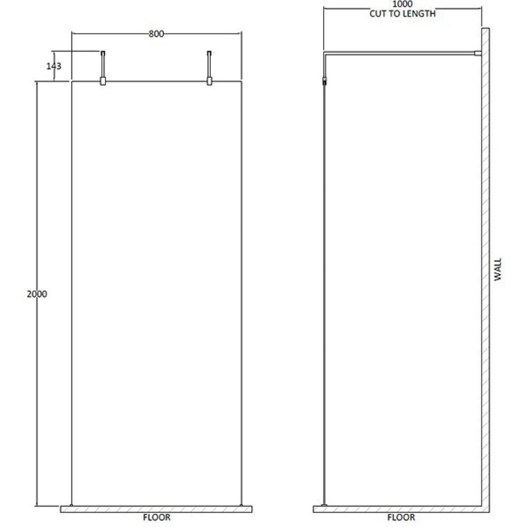 Hudson Reed 900mm Wetroom Screen with Arms and Feet - Chrome GPAF090
