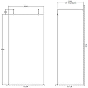 Hudson Reed 1000mm Wetroom Screen with Arms and Feet - Chrome GPAF10 - Technical drawing