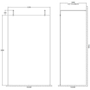 Hudson Reed 1200mm Wetroom Screen with Arms and Feet - Chrome GPAF12 - Technical drawing