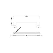 Brushed Brass 223mm D Handle - Technical drawing