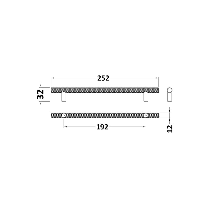 Brushed Brass 192mm Knurled Bar Handle