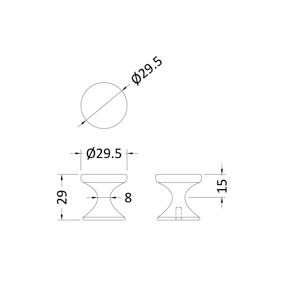 Nuie Indented Knob Handle - Chrome - Technical drawing