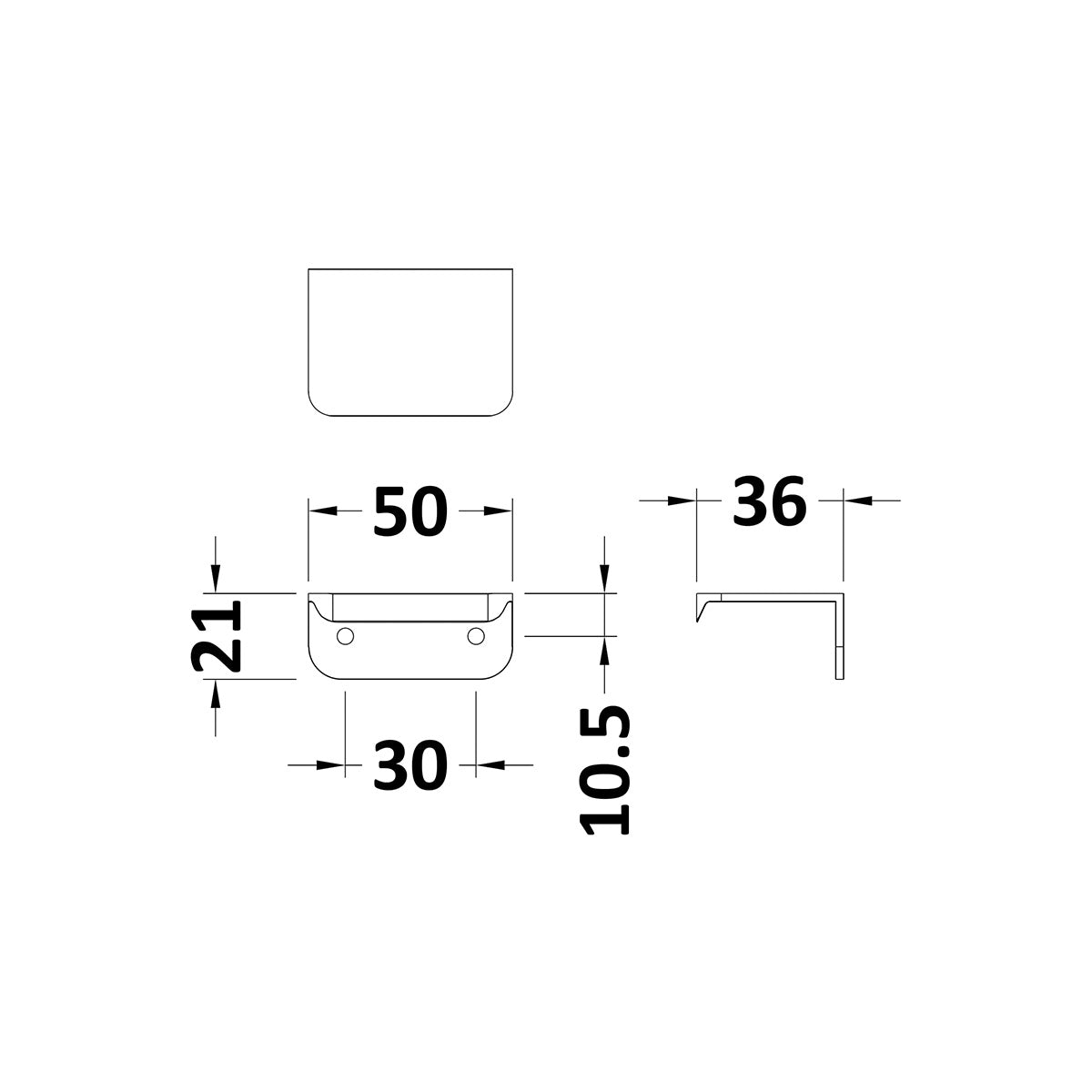 50mm Wrap Over Handle - Black - Technical drawing