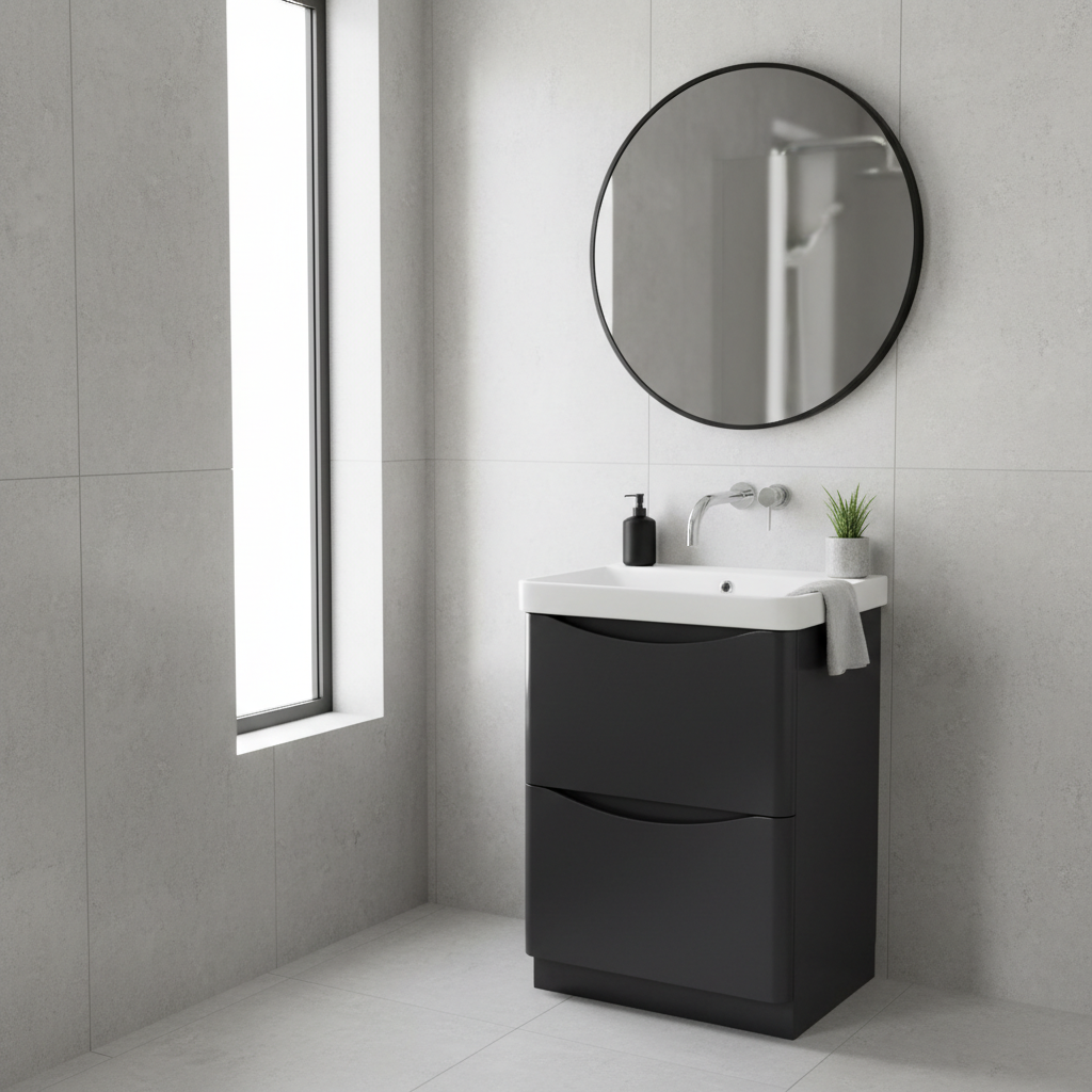 Happi 600mm Floor Standing Vanity Unit &amp; Basin with No Tap Holes - Anthracite