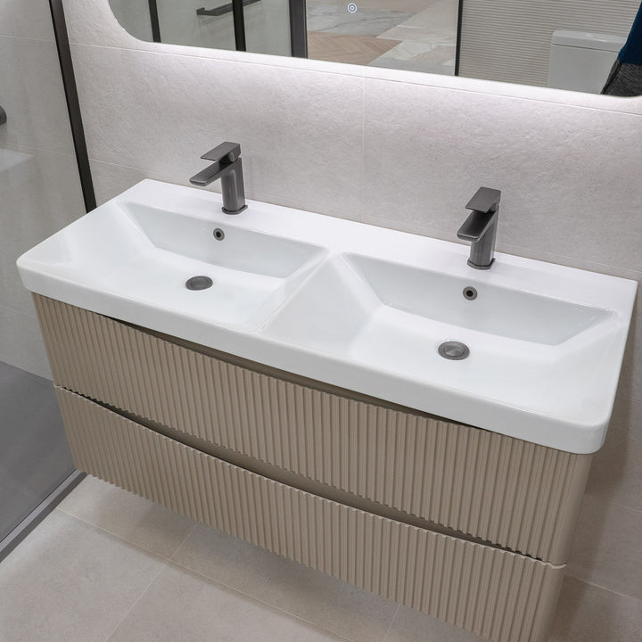 Josef Martin Happi 1200mm Wall Hung Fluted Double Vanity Unit &amp; Double Inset Basin - Sand