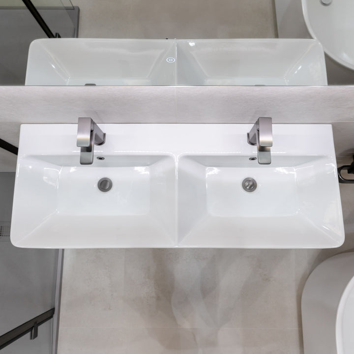 Josef Martin Happi 1200mm Wall Hung Fluted Double Vanity Unit &amp; Double Inset Basin - Sand