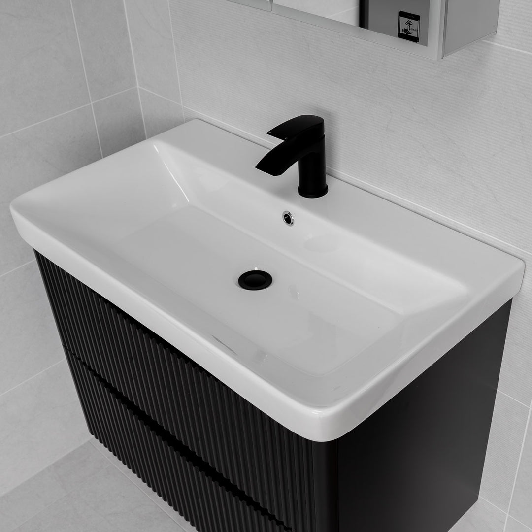 Josef Martin Happi 800mm Fluted Wall Hung Vanity Unit &amp; Inset Basin - Ember