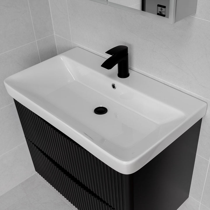 Josef Martin Happi 800mm Fluted Wall Hung Vanity Unit &amp; Inset Basin - Ember