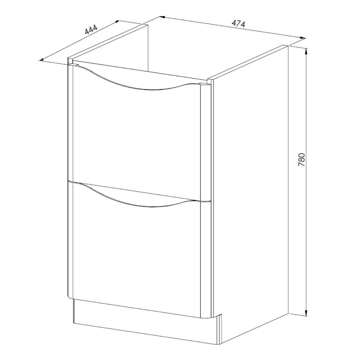 Happi 500mm Floor Standing 2 Drawer Vanity Unit & Basin - Matt Grey Anthracite - Technical drawing