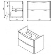 Happi 800mm Wall Hung Vanity Unit & Basin - Matt Anthracite - Technical drawing