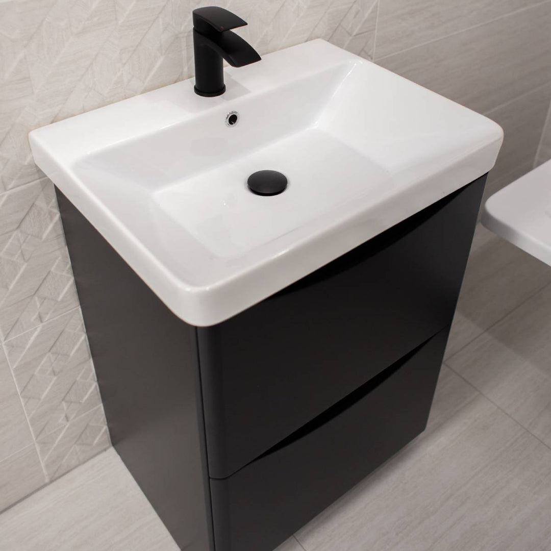 Happi 600mm Floor Standing Vanity Unit &amp; Basin - Black